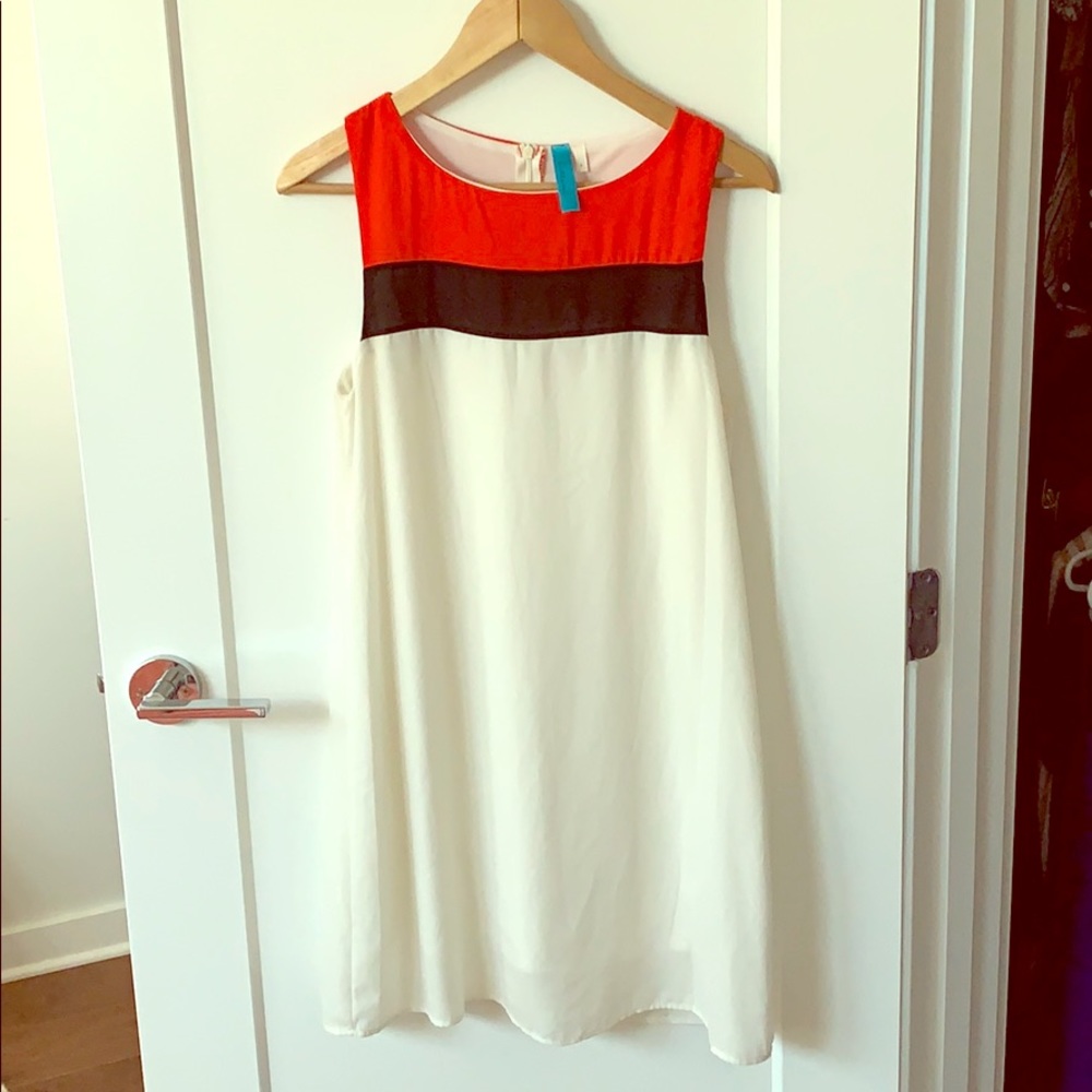 Cream, red and navy shift dress- fully lined!